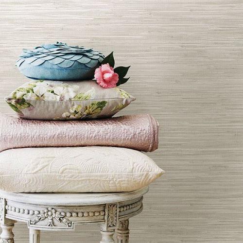 Wallpaper, Brewster, 20.5 in W, Cream Grassweave, Vinyl-Coated Paper, Off-White - 2