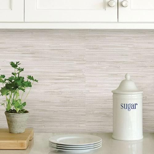 Wallpaper, Brewster, 20.5 in W, Cream Grassweave, Vinyl-Coated Paper, Off-White - 3