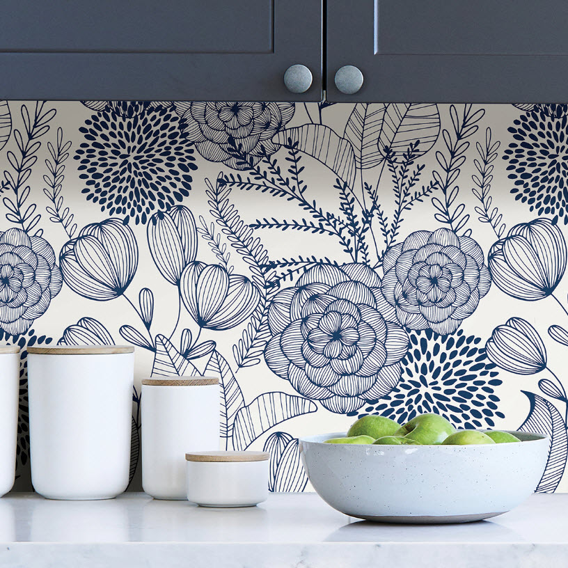 Peel & Stick Wallpaper, Brewster, 20.5 in x 18 ft, Navy Secret Garden - 2