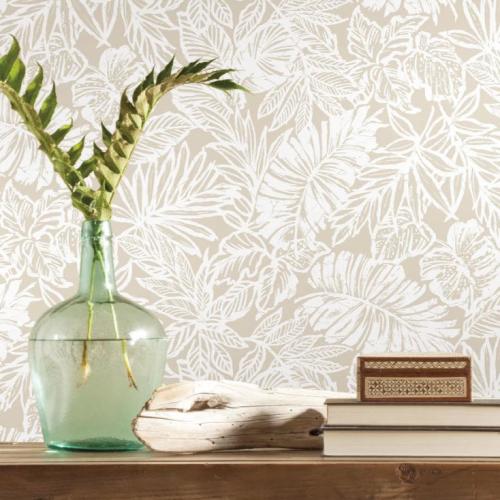 Peel & Stick Wallpaper, York Wallcoverings, 20.5 in x 16.5 ft, Tropical Leaf, Beige - 2