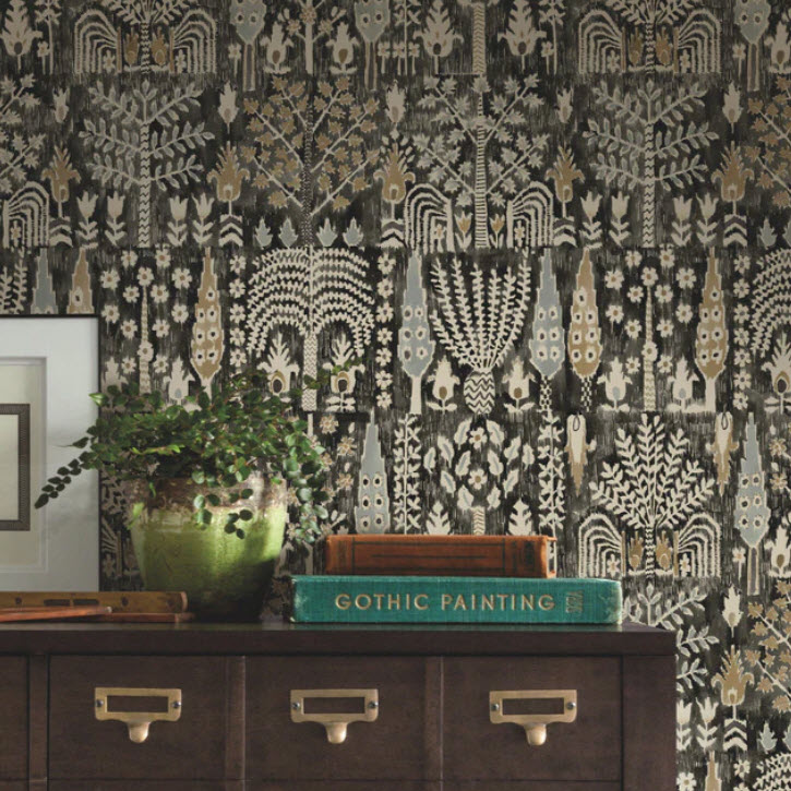 Peel & Stick Wallpaper, York Wallcoverings, 20.5 in x 18 ft, Persian Ikat, Black - 2