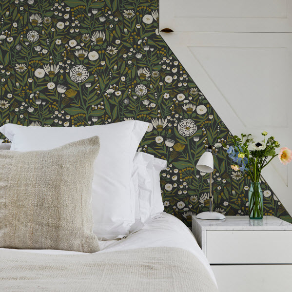 Peel & Stick Wallpaper, Brewster, 20.5 in x 18 ft, Black Marigold Forest Flower - 2
