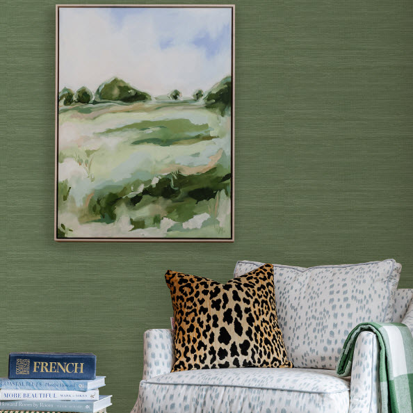 Peel & Stick Wallpaper, Brewster, 20.5 in x 18 ft, Hunter Green Faux Grasscloth - 2