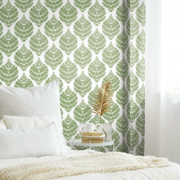 Peel & Stick Wallpaper, York Wallcoverings, 20.5 in x 16.5 ft, Hygge Fern Damask, Green - 2