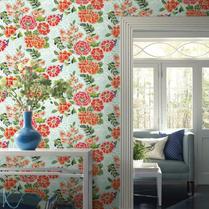 Peel & Stick Wallpaper, York Wallcoverings, 18 in x 18 ft, Waverly Zen Garden, Pink - 2