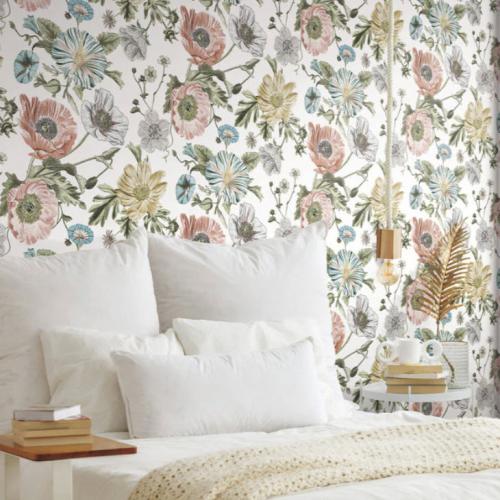 Peel & Stick Wallpaper, York Wallcoverings, 20.5 in x 18 ft, Vintage Poppy, Pink/Green - 2