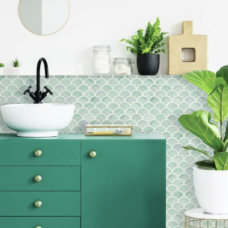 Peel & Stick Backsplash 4 pk, York Wallcoverings, 10.5 in x 10.5 in, Aqua Scallop - 2