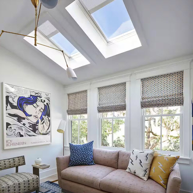 Fixed Curb Mount Skylight, Velux, 22-1/2 in x 46-1/2 in, White Solar Powered Room Darkening Shade - 2