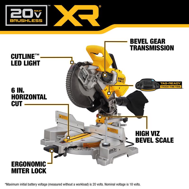 20V Max Miter Saw, Dewalt, 10 in, Double Bevel, Tool Only - 2