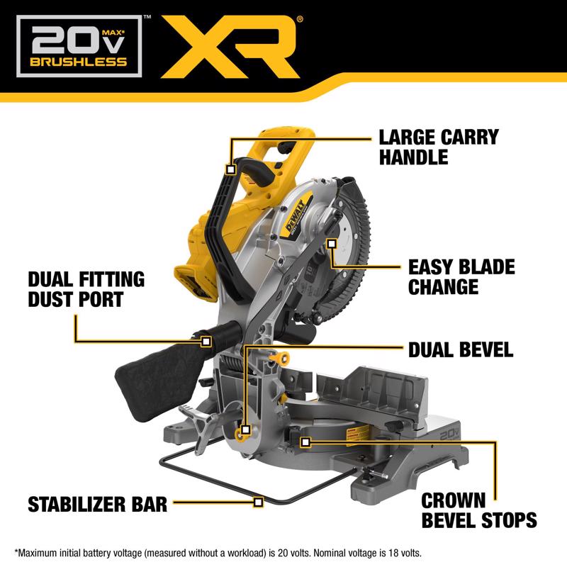 20V Max Miter Saw, Dewalt, 10 in, Double Bevel, Tool Only - 3