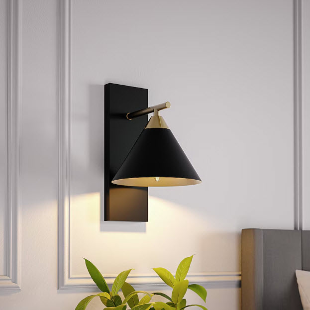 Wall Sconce Light, Quoizel, Raleigh 1-Light, Matte Black/Gold - 2
