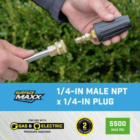 Quick Connect Plug, SurfaceMaxx, For Pressure Washers, 1/4 in Male NPT x 1/4 in Quick Connect Plug, 5500 psi - 2