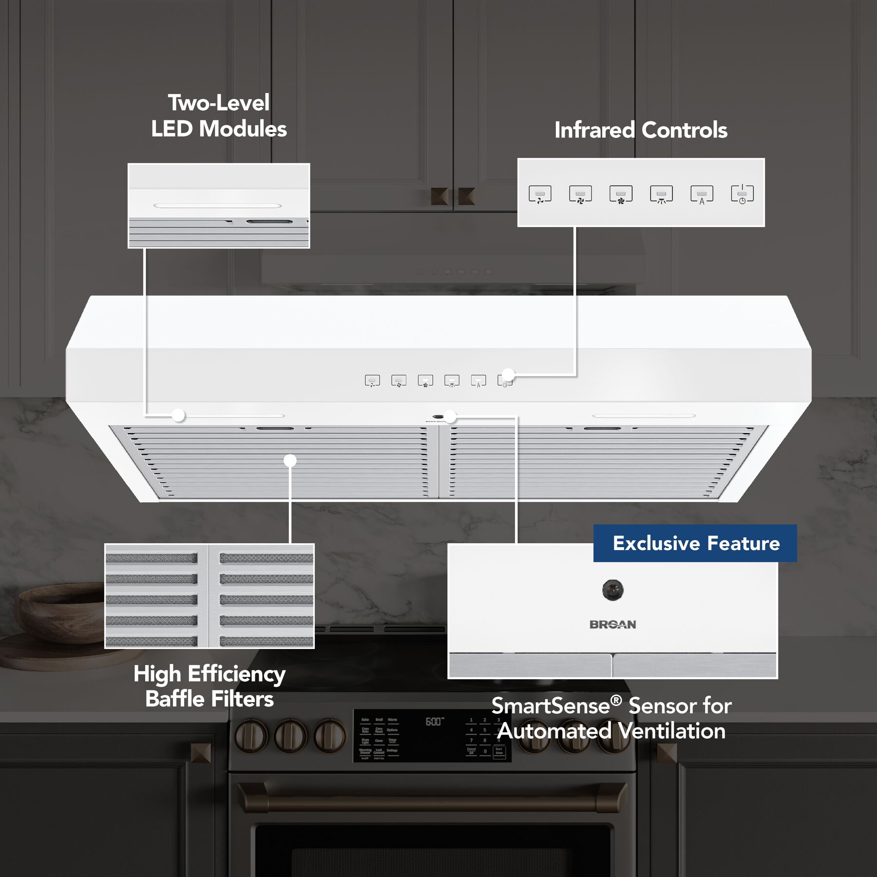 Range Hood, Broan, Glacier, 30 in L, White - 2