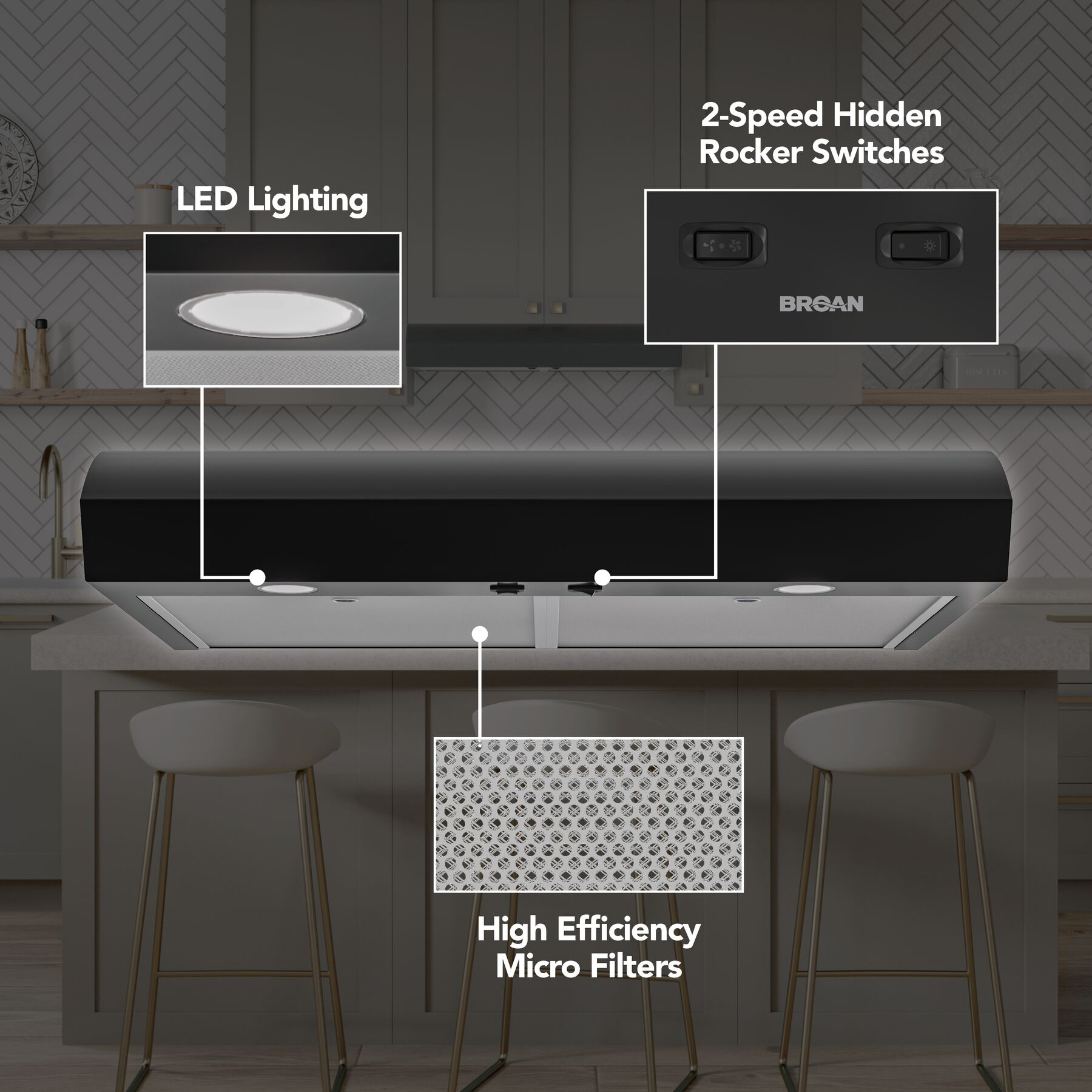 Range Hood, Broan, Mantra, 30 in L, Black - 2