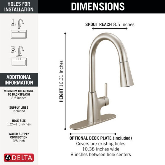 Kitchen Faucet, Delta, Ellette, Pull Down, Stainless Steel - 2