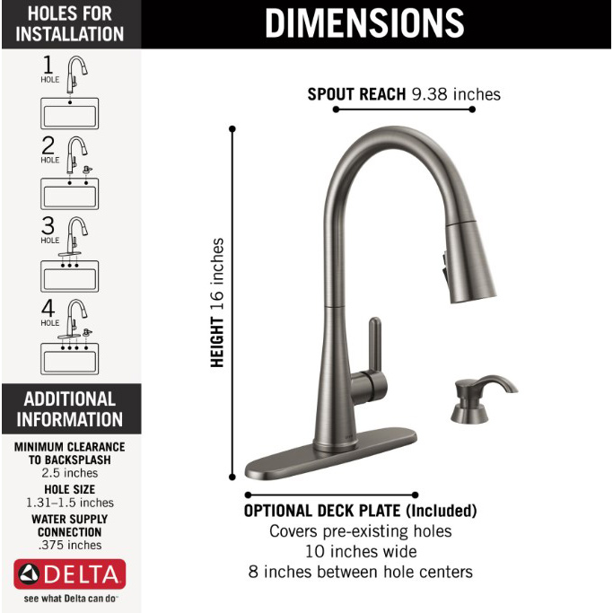Kitchen Faucet, Delta, Greydon, Pull Down, Includes Soap Dispenser, Black Stainless Steel - 2