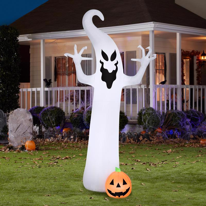 Ghost & Pumpkin Inflatable, Halloween, 108 in H, LED Bulb, Outdoor - 2