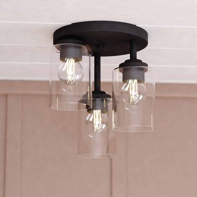 Flush Light, Vaxcel, Park Ridge, 3-Light, 10-1/2 in W, Matte Black - 3