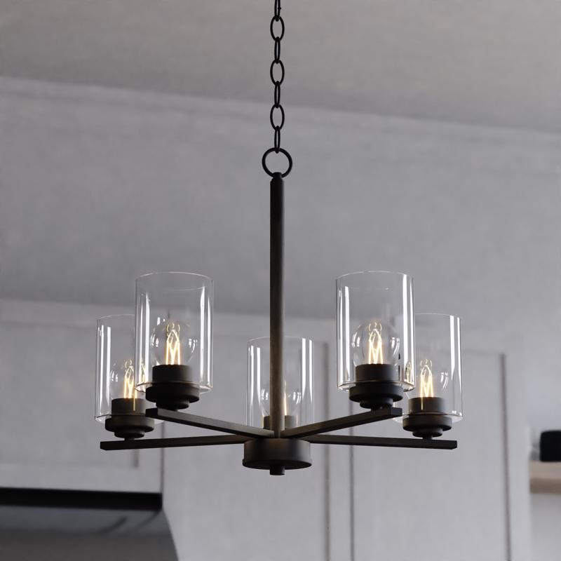 Chandelier, Vaxcel, Park Ridge, 5-Light, Matte Black - 2