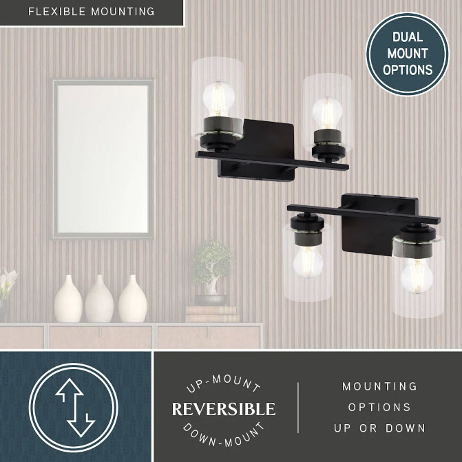 Vanity Light, Vaxcel, Park Ridge, 2-Light, 13 in W, Matte Black - 3