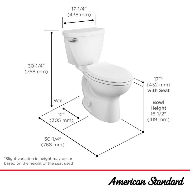 Elongated Toilet Kit, American Standard, Cadet, Elongated Bowl, 1.28 gpf, White - 3