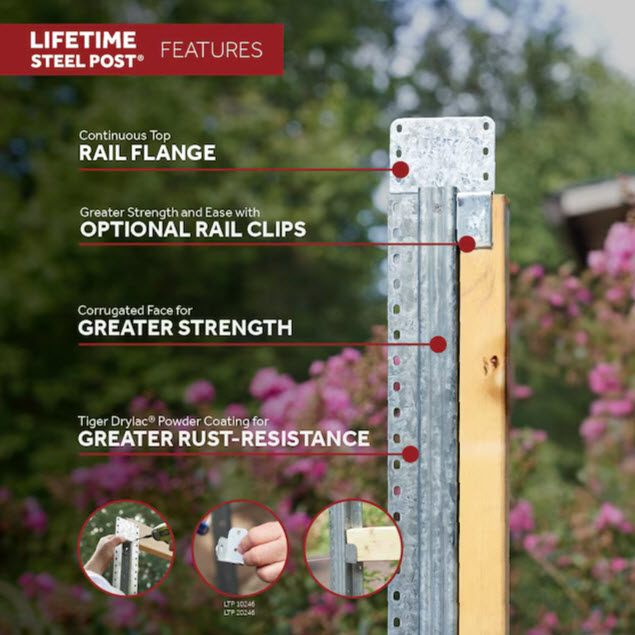 Steel Fence Post, Lifetime Steel Post, 8 ft H, Galvanized - 3