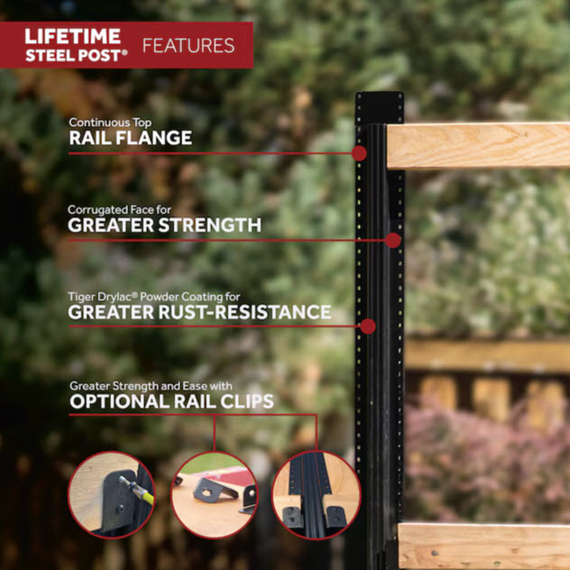 Steel Fence Post, Lifetime Steel Post, 8 ft H, Powder-Coated Black - 3