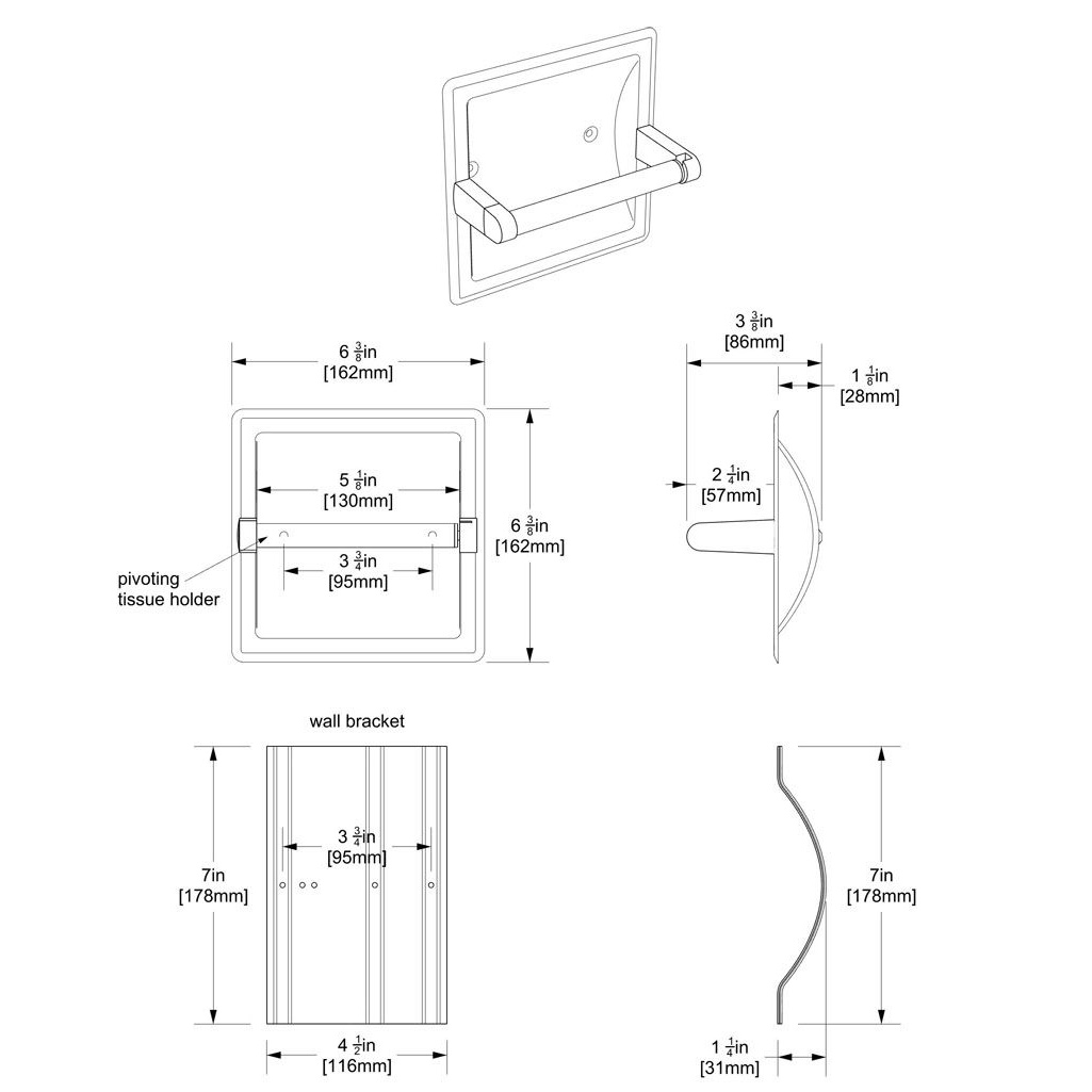 Recessed Paper Holder, Gatco, Pivoting, Brushed Brass - 1
