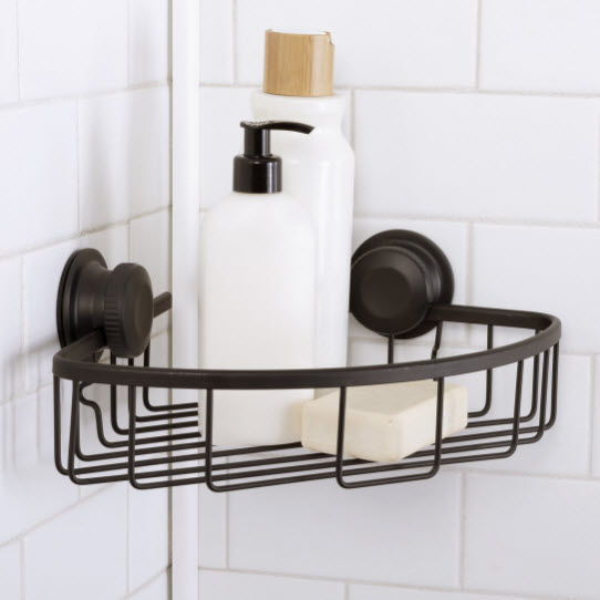 Corner Shower Basket, Moda, Aluma, Suction Lock, Shower Caddy, Matte Black - 1