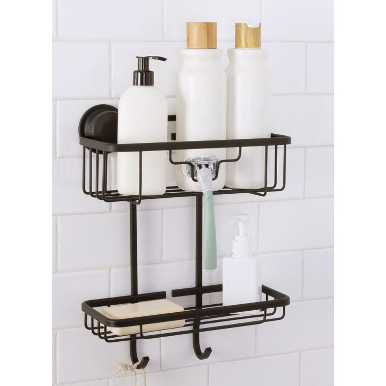 Shower Basket, Moda, Double Basket, Suction Lock, Shower Caddy, Matte Black - 2