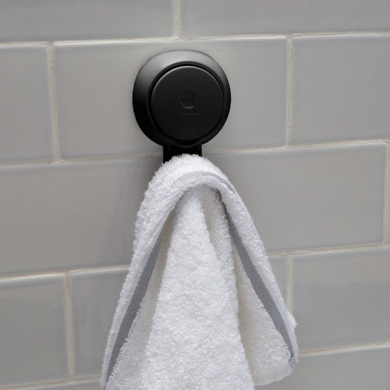 Shower Hook, Moda, Gel Suction, Matte Black, 2 pk - 2