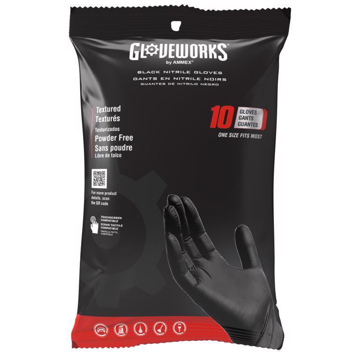 Disposable Gloves, Gloveworks, One-Size, Nitrile, Powder-Free, Black, 10PK - 2