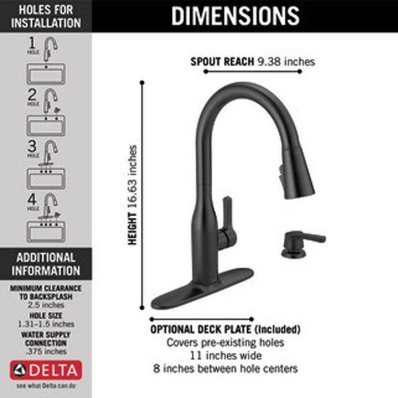Kitchen Faucet, Delta, Marca, Pull-Down, Matte Black, Includes Soap Dispenser - 2