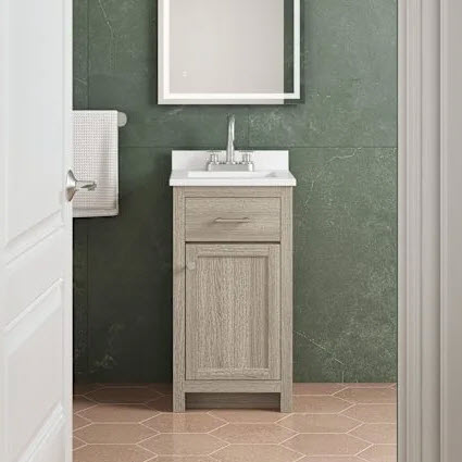 Vanity with Top, Foremost, Resse, 18 in W, Light Oak, Cultured Marble Top - 2