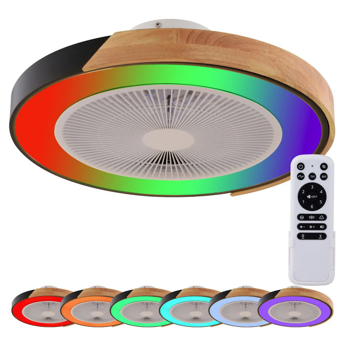 LED Ceiling Fan, Vaxcel, Everette, 20 in Dia, 6-Speed, Color Changing, Matte Black/Wood - 3