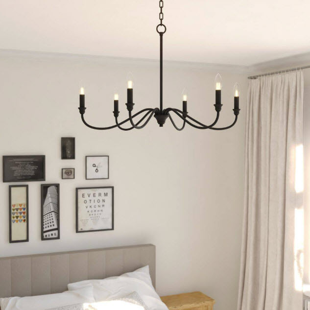 Chandelier Light Fixture, Vaxcel, Annabell, 6-Light, 30 in W, Matte Black - 2
