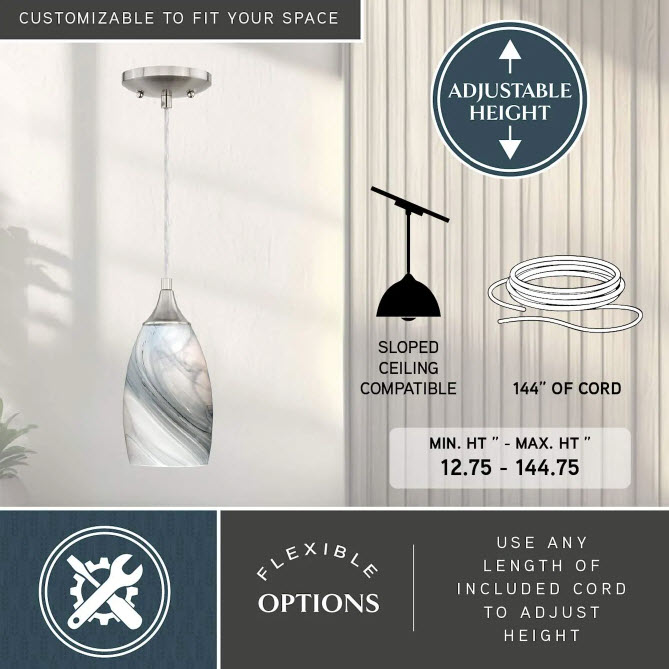 Mini Pendant Light, Vaxcel, Milano, 5 in Glass Shade, Satin Nickel - 2