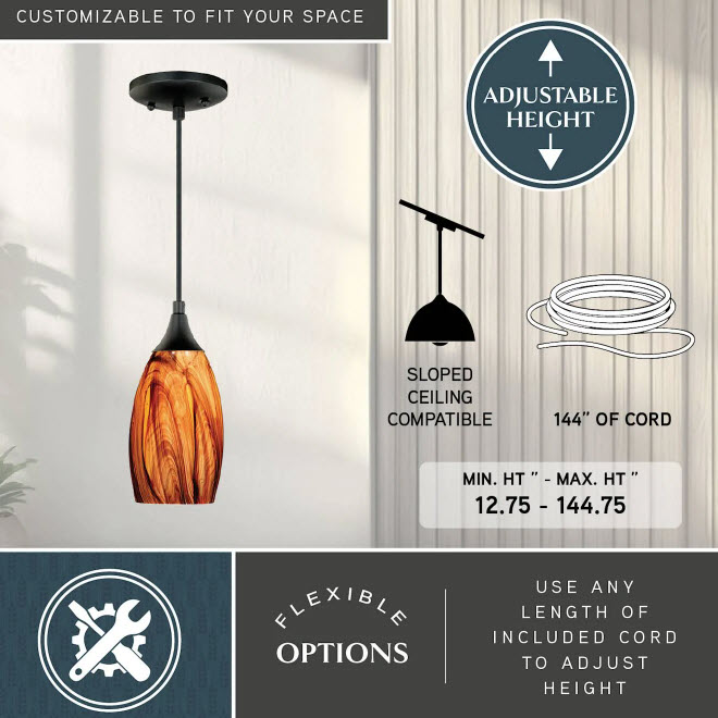 Mini Pendant Light, Vaxcel, Milano, 5in Glass Shade, Oil Rubbed Bronze - 2