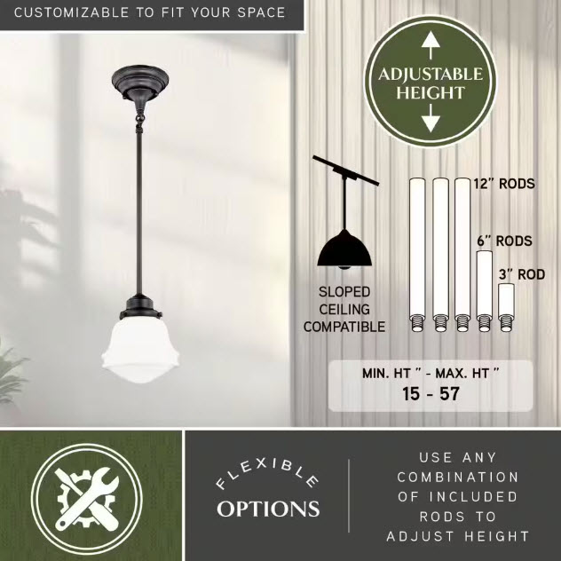 Mini Pendant Light, Vaxcel, Huntley, 6-1/2 in, Oil Rubbed Bronze - 2