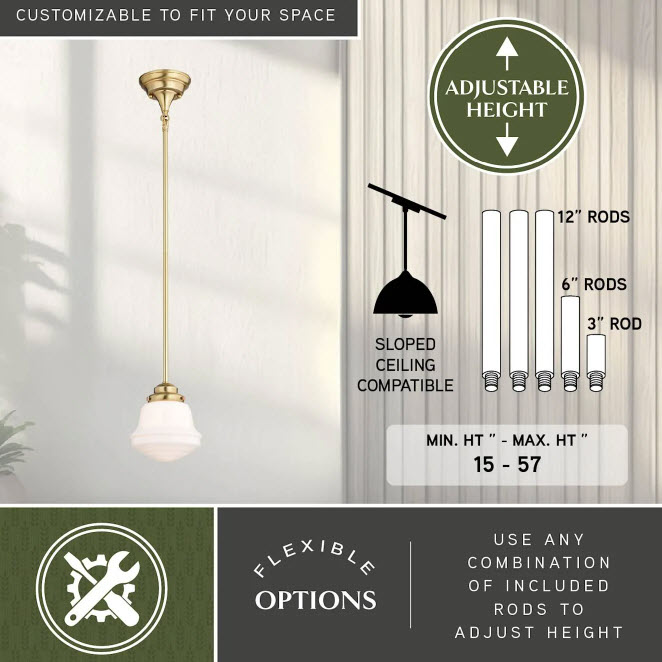 Mini Pendant Light, Vaxcel, Huntley, 6-1/4 in, Natural Brass - 2