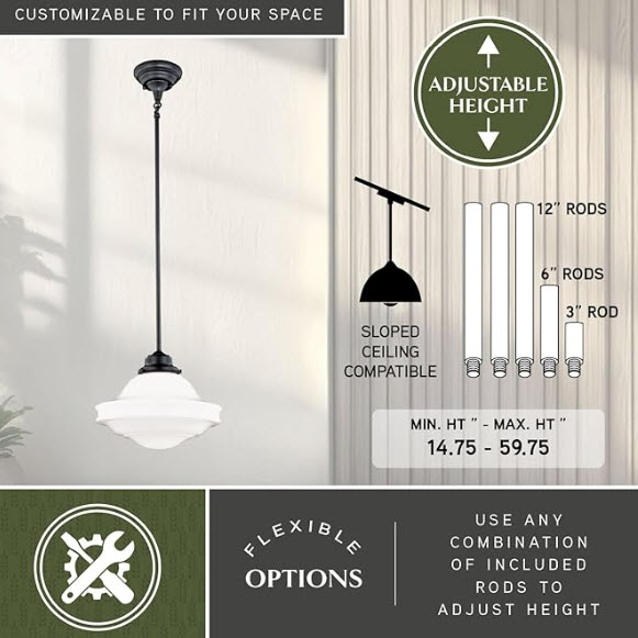 Pendant Light, Vaxcel, Huntley, 12 in, Oil Rubbed Bronze - 2