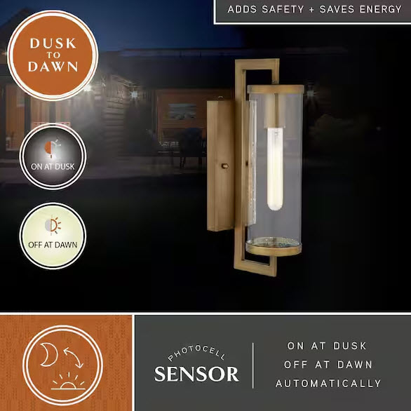 Exterior Wall Lantern, Vaxcel, Dusk to Dawn, Morgan Park, 16 in, Warm Brass - 2