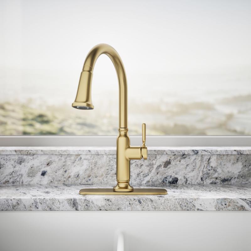Kitchen Faucet, Kohler, Ackley, Pull-down, Brass - 2