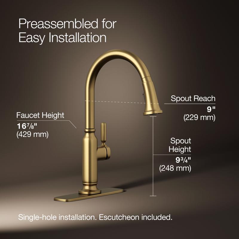 Kitchen Faucet, Kohler, Ackley, Pull-down, Brass - 3
