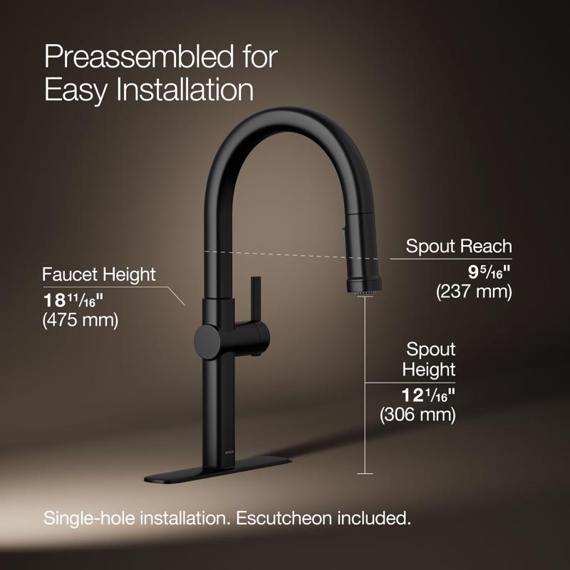Kitchen Faucet, Kohler, Kotor, Pull-down, Matte Black - 3