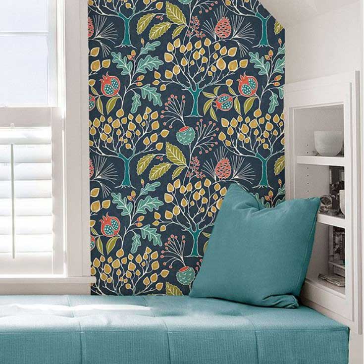 Peel & Stick Wallpaper, Brewster, Groovy Garden, Navy - 2