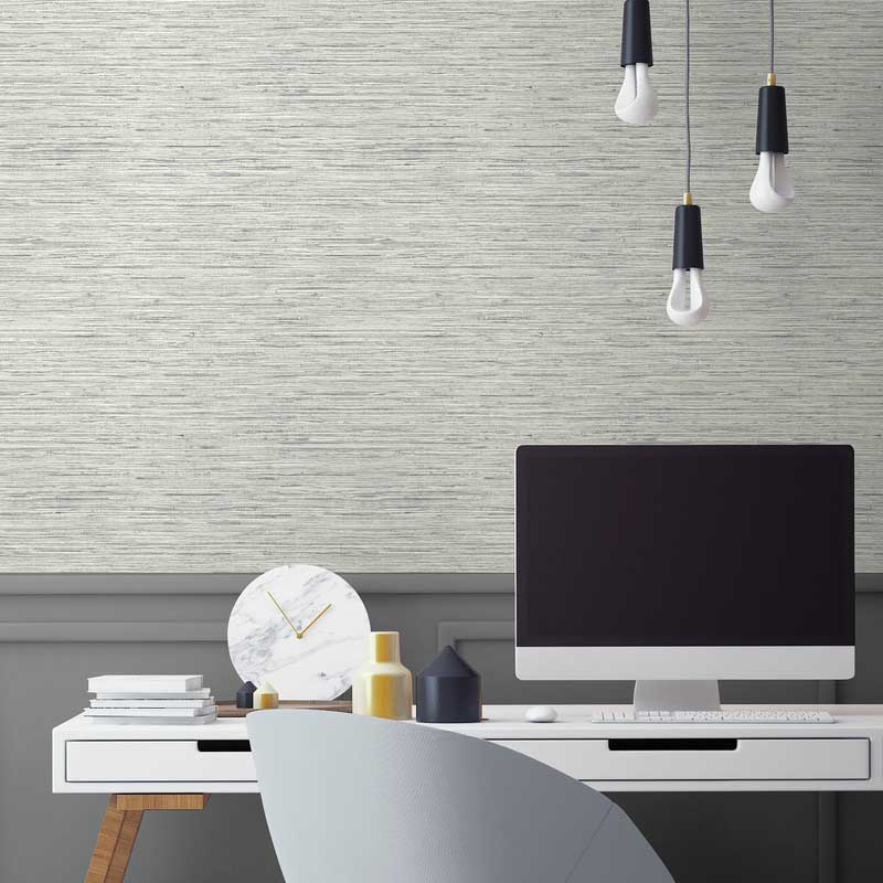 Peel & Stick Wallpaper, York Wallcoverings, RoomMates, Faux Grasscloth, Gray - 2
