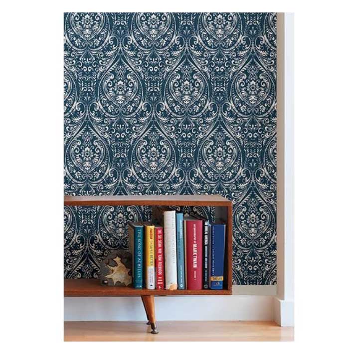 Peel & Stick Wallpaper, Brewster, Bohemian Damask Indigo - 2