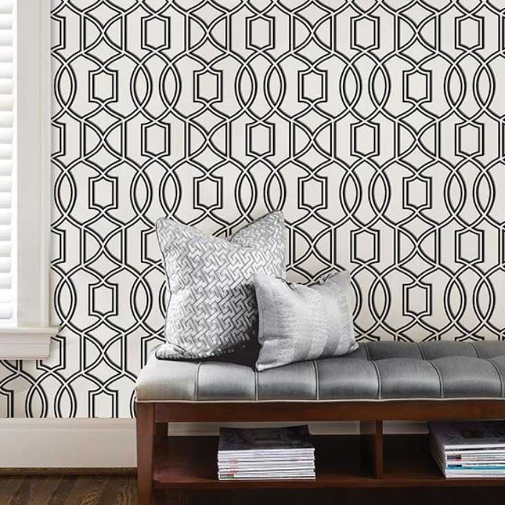 Peel & Stick Wallpaper, Brewster, Uptown Trellis, Black & White - 2