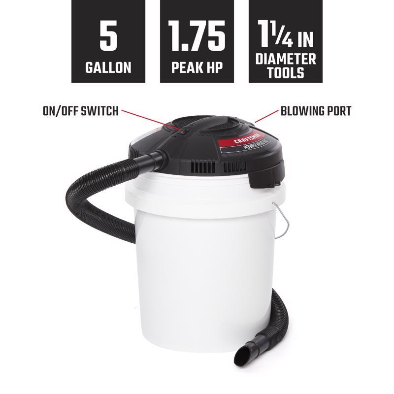 Bucket Head Wet and Dry Vacuum, Craftsman, 5 gal, 480 W, 120 V - 2